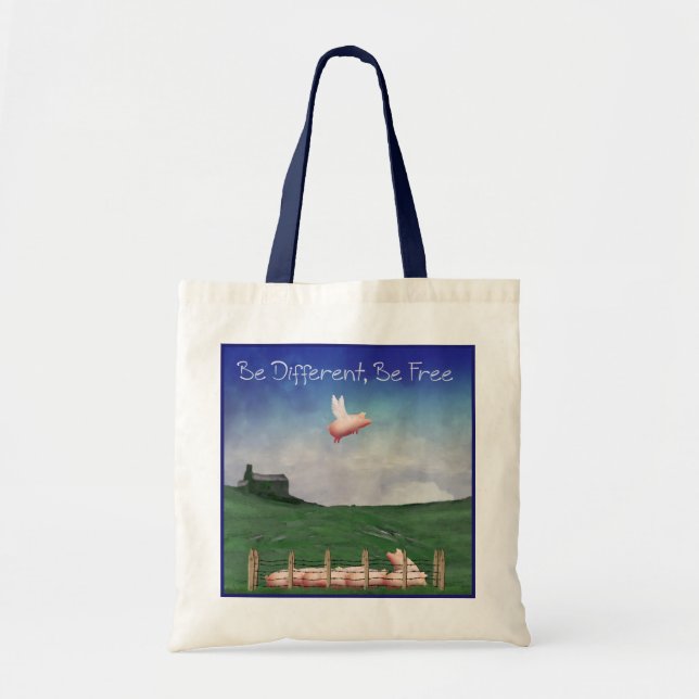 Tote Bag Cochon Avec Ailes-Être Différent, Soyez Libre (Devant)