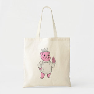 Tote Bag Cochon comme cuisinier avec casquette chef