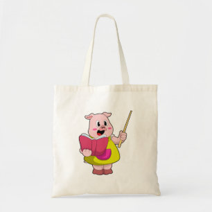 Tote Bag Cochon comme enseignant avec livre