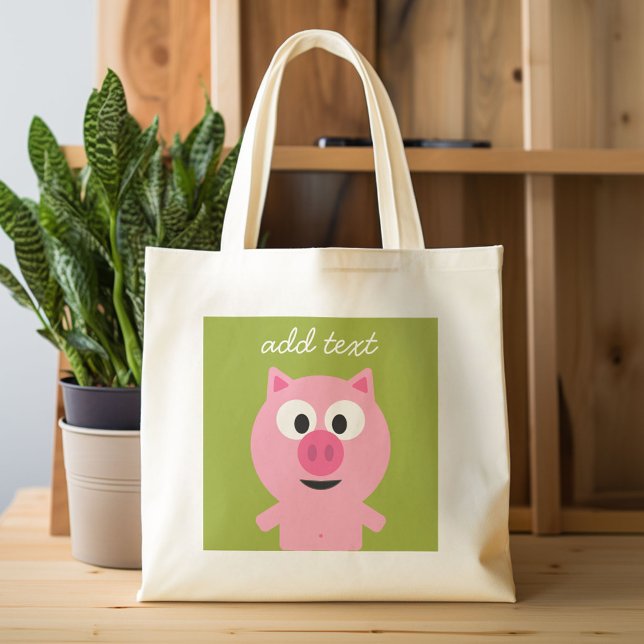 Tote Bag Cochon de ferme en caricatures - rose et vert citr (Custom Canvas Tote Bag)