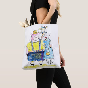 Tote Bag Cochon et vache blanc mignon