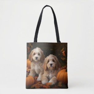 Tote Bag Cockapoo Puppy Citrouille d'automne