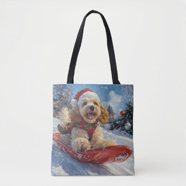 Tote Bag Cocker Spaniel Chien dans Sledge Let it neige Noël (Devant)