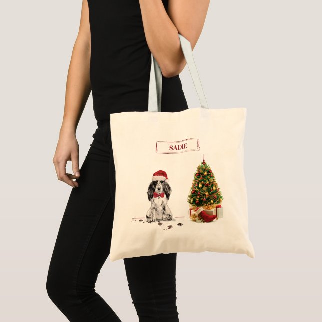 Tote Bag Cocker Spaniel Funny Chien de Noël avec arbre (Devant (produit))