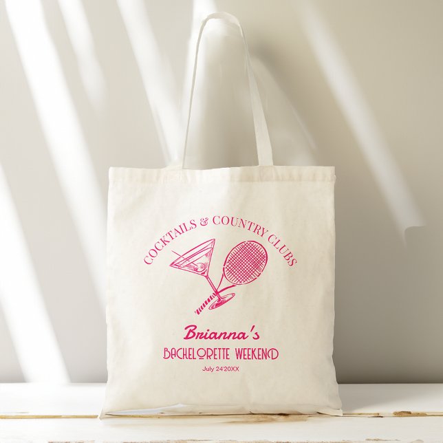 Tote Bag Cocktails et country clubs tennis Bachelorette (Cocktails and country clubs tennis Bachelorette party weekend bridesmaid gifts personalized Tote Bag)