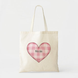 Tote Bag Coeur 3D de plaid avec le nom