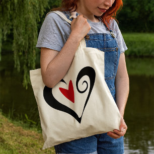 Tote Bag Cœur Abstrait Rouge et Noir Moderne Romantique