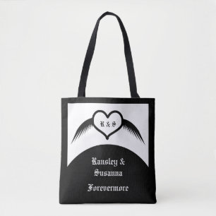 Tote Bag Coeur ailé gothique Mariage Personnalisé Monogramm