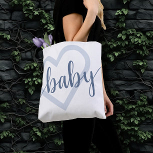 Tote Bag Coeur bébé   Dusty Ardoise Bleu Flourdissant Scrip