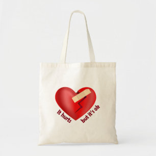 Tote Bag Coeur brisé guéri avec patch et citation de vie