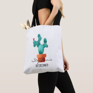 Tote Bag Cœur Cactus Amour Mariage Demoiselle d'Honneur Nom