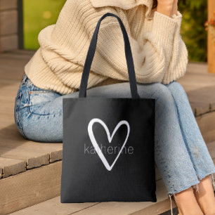 Tote Bag Coeur chic noir personnalisé