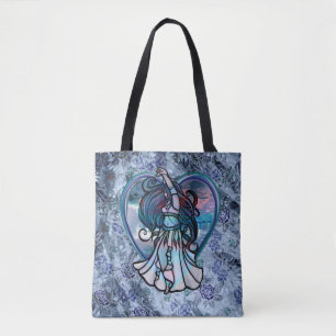 Tote Bag Coeur d'amour turquoise et violet danseuse du vent