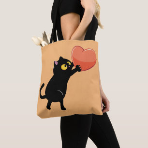 Tote Bag Coeur d'attente du chat noir