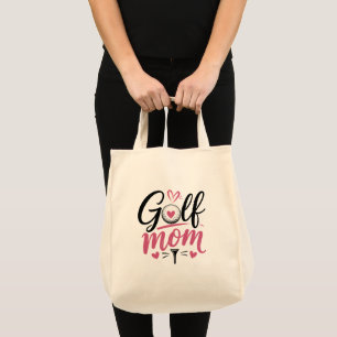 Tote Bag Cœur de balle de golf maman rose calligraphie