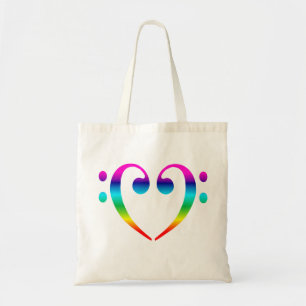 Tote Bag Coeur de clef basse d'arc-en-ciel