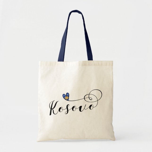 Tote Bag Coeur de drapeau de Kosovo, j'aime Kosovo, kosovar (Devant)