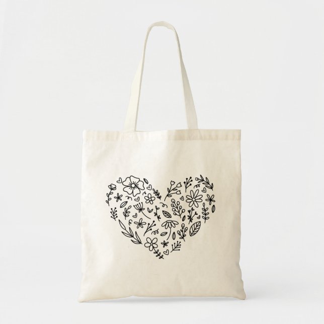 Tote Bag Cœur de Fleur . Botanique Fleurs Sauvages  (Devant)