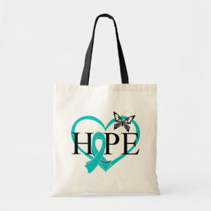 Tote Bag Coeur de papillon d'espoir de Cancer ovarien