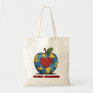 Tote Bag Cœur de pomme de puzzle de sensibilisation à l'aut