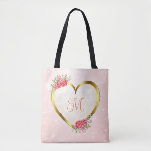 Tote Bag Cœur doré et rose personnalisé