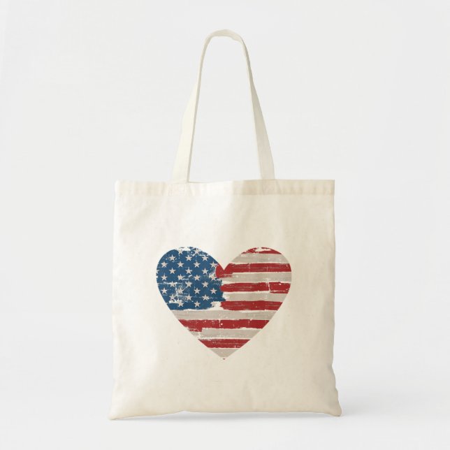 Tote Bag Coeur Du Drapeau Américain Pour La Fête De L'Indép (Devant)