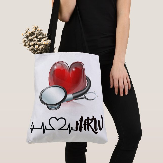Tote Bag Coeur et stéthoscope Grand Fourre-tout (De près)