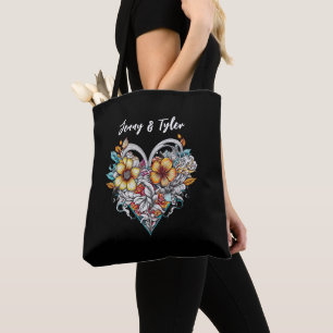 Tote Bag Coeur floral personnalisé Romantique
