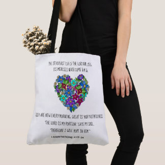 Tote Bag Coeur floral, verset des Lamentations 3:22-24