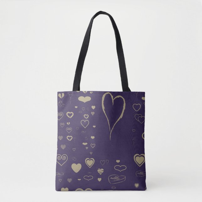 Tote Bag Coeur mignon moderne Motif pourpre foncé (Devant)