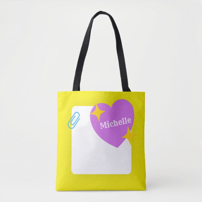 Tote Bag Coeur mou pourpre avec nom Customisé (Devant)