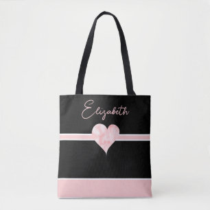 Tote Bag Coeur personnalisé rose et noir