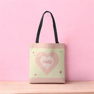 Tote Bag Coeur rose À damiers Motif Saint Valentin