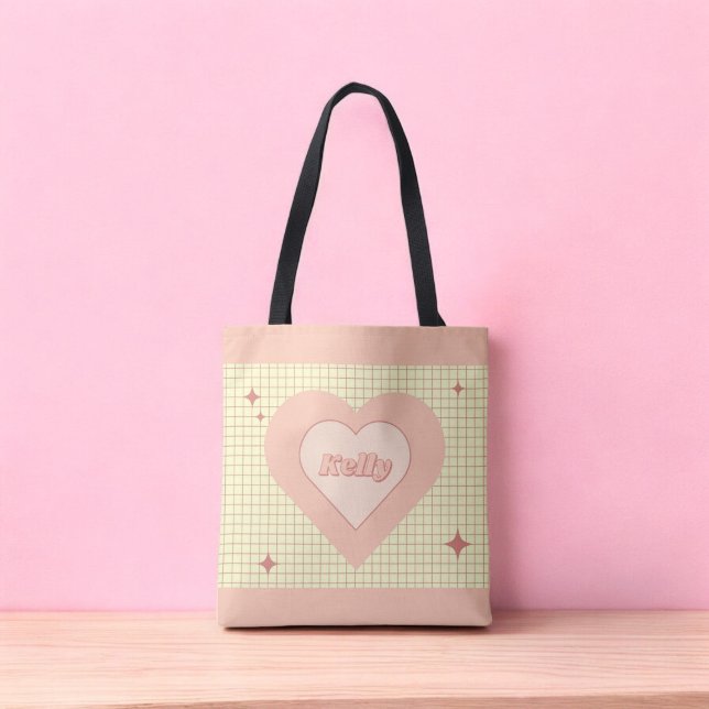 Tote Bag Coeur rose À damiers Motif Saint Valentin (Pink Heart Checkered Pattern Valentine's Day Tote Bag)