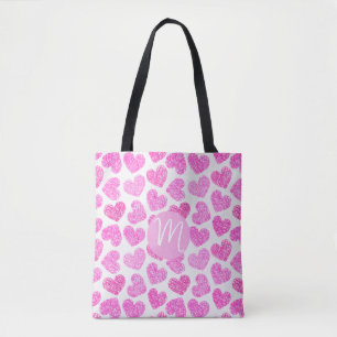 Tote Bag Coeur rose mignon Doodled Saint Valentin Monogramm