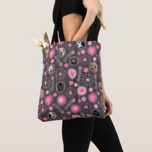 Tote Bag Coeur rose mignon et Flower Chien Maman Photo Coll