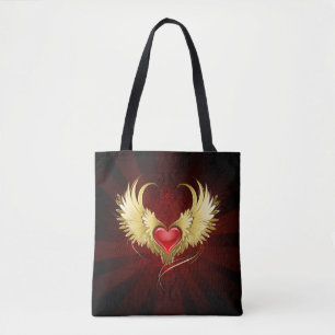 Tote Bag Coeur rouge avec ailes d'or