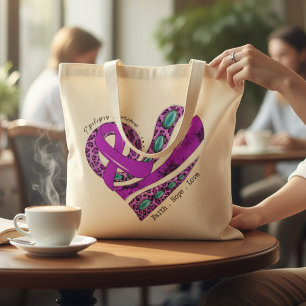 Tote Bag Cœur Ruban Violet Soutien Épilepsie