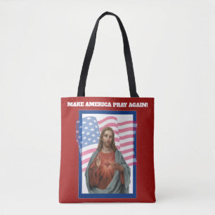 Tote Bag Coeur sacré de drapeau américain de Jésus