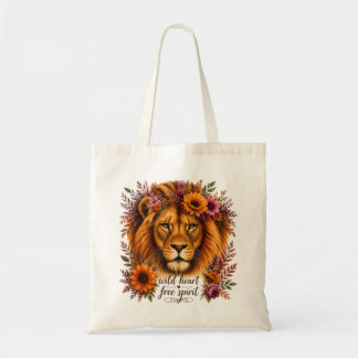 Tote Bag Cœur Sauvage Esprit Libre Art Floral Boho Lion