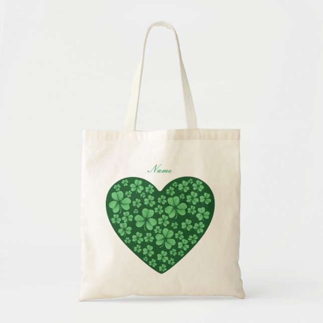 Tote Bag Coeur Shamrock vert irlandais (Devant)