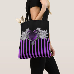 Tote Bag Cœur Violet Gothique avec Ailes d'Ange