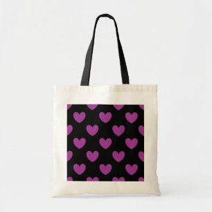 Tote Bag Cœurs à pois violets sur fond noir