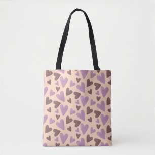 Tote Bag Cœurs Aquarelle Main Rose Chocolat