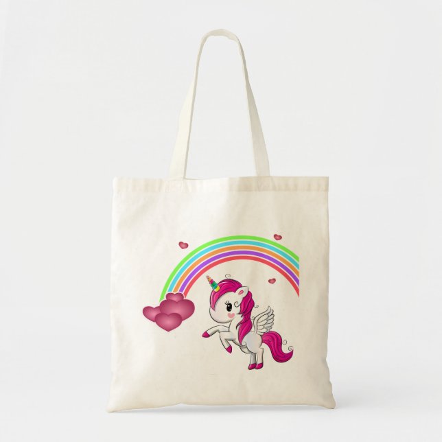 Tote Bag Coeurs arc-en-ciel et licorne (Devant)