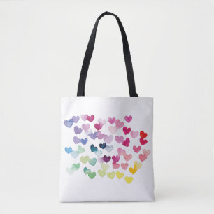 Tote Bag Coeurs arc-en-ciel fierté amour aquarelle colorée