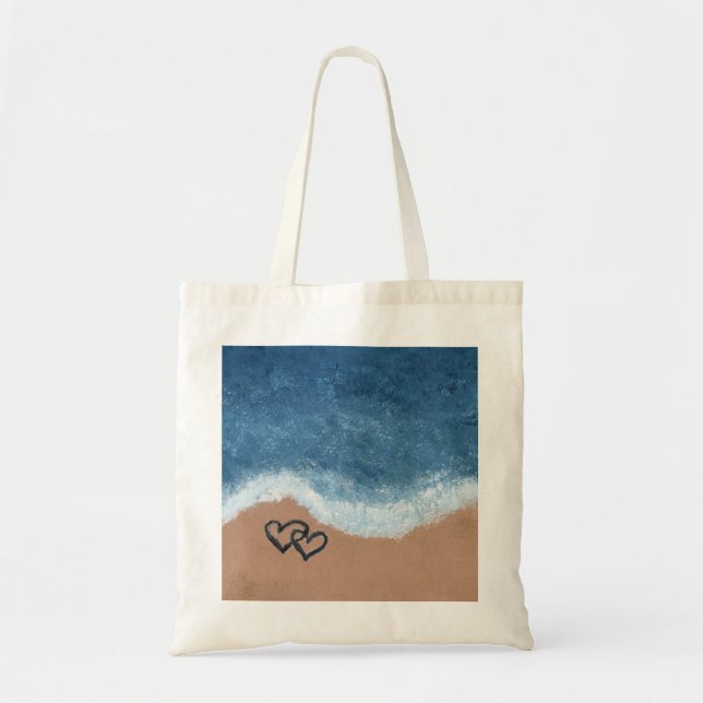 Tote Bag Cœurs dans le Sable (Devant)