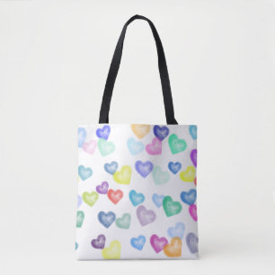Tote Bag Coeurs dans un éclat de couleurs arc-en-ciel sur u