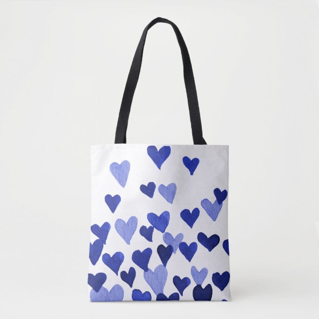 Tote Bag Coeurs d'aquarelle de la Saint-Valentin - bleu (Devant)