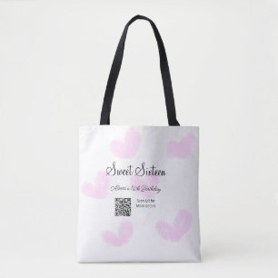Tote Bag Coeurs d'aquarelle rose QR Sweet sixteen anniversa